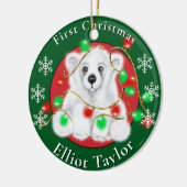 Christmas cute polar bear cub red green lights  keramik ornament (Links)