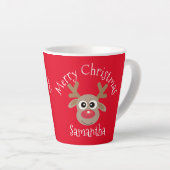 Christmas Cute Reindeer Cartoon Red Milchtasse (Rechte Ecke)