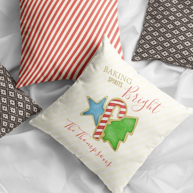 Christmas Cute Whimsical Holiday Cookie Cutouts Kissen (Christmas cute whimsical cookie cutouts customized throw pillow. )