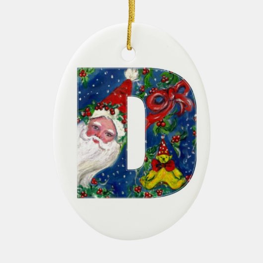 CHRISTMAS D BRIEF / SANTA CLAUS MIT ROTEM RIBBON KERAMIK ORNAMENT (Vorne)