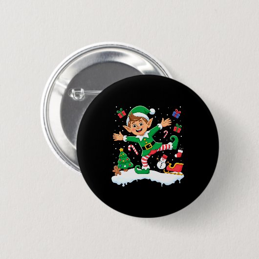 Christmas Dabbing Elf Tree Lights Boys Kids Dab Xm Button (Vorne & Hinten)