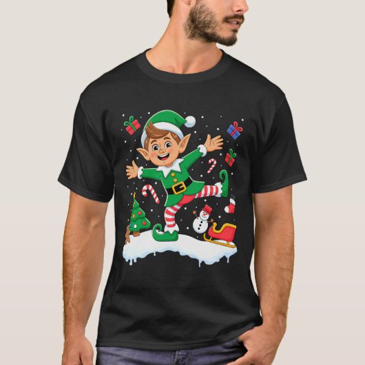 Christmas Dabbing Elf Tree Lights Boys Kids Dab Xm T-Shirt (Vorderseite)
