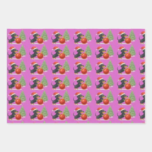 Christmas Dachshund Dog Wrapping Sheet Set Geschenkpapier Set (Vorderseite 3)