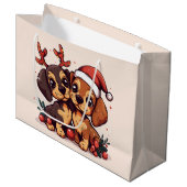 Christmas Dachshund Dogs Große Geschenktüte (Vorderseite Schrägansicht)
