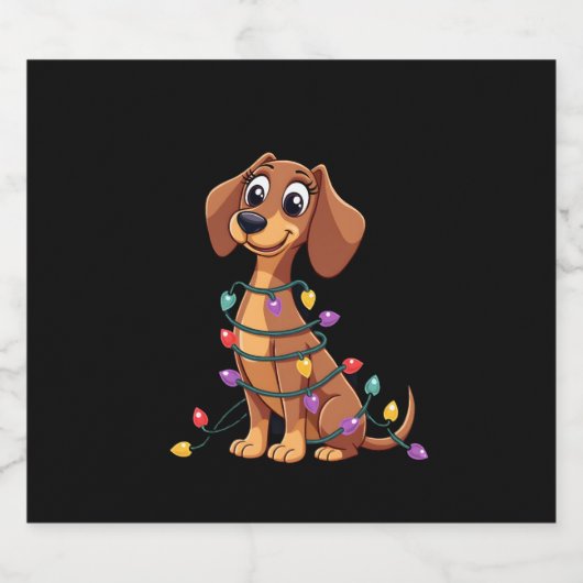 Christmas Dachshund Lights (2) Schaumweinetikett (Einzelnes Label)