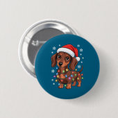 Christmas Dachshund Lights Santa Hat Holiday Dog L Button (Vorne & Hinten)