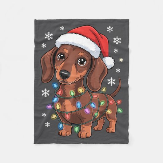 Christmas Dachshund Lights Santa Hat Holiday Dog L Fleecedecke (Vorderseite)