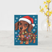 Christmas Dachshund Lights Santa Hat Holiday Dog L Karte (Gelbe Blume)