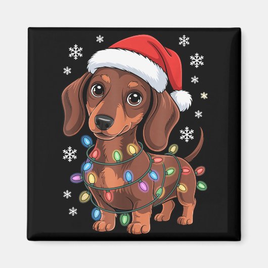 Christmas Dachshund Lights Santa Hat Holiday Dog L Magnet (Vorne)