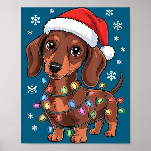 Christmas Dachshund Lights Santa Hat Holiday Dog L Poster (Vorne)