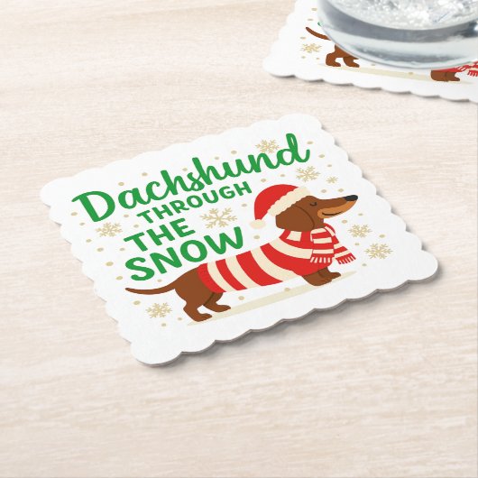 Christmas Dachshund Paper Coaster Untersetzer (angewinkelt)