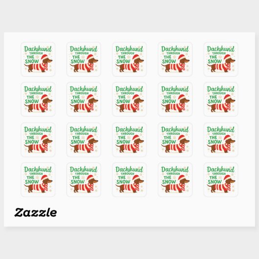 Christmas Dachshund Square Sticker (Blatt)