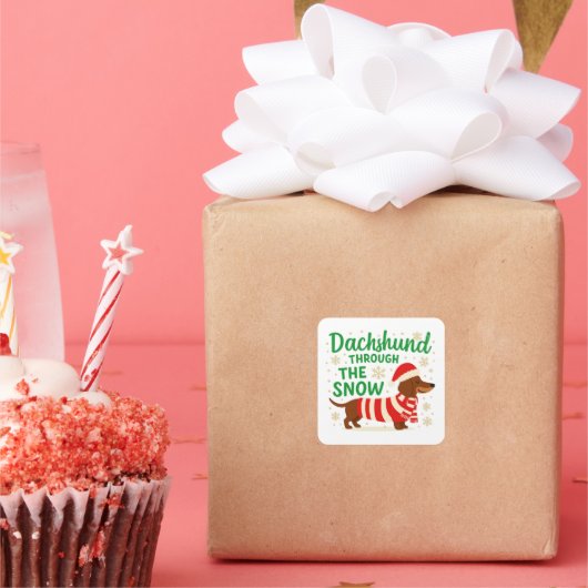 Christmas Dachshund Square Sticker (Party)