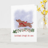 Christmas Dachshund Through the Snow Karte (Gelbe Blume)