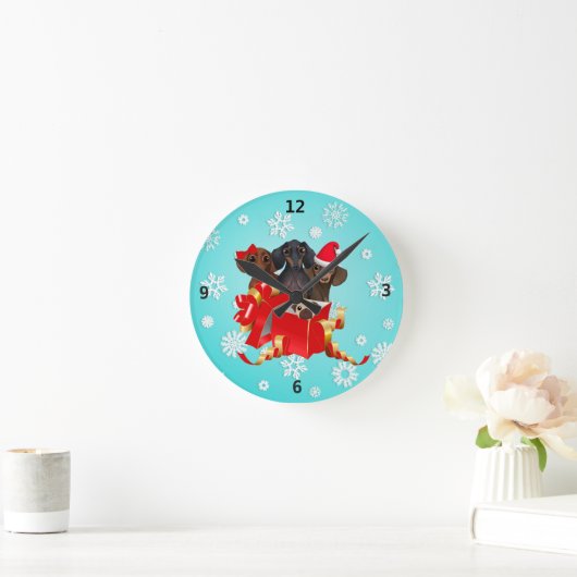 Christmas Dachshund Wall Clock Runde Wanduhr (Zuhause)