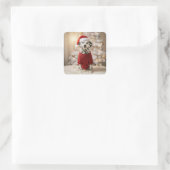 Christmas Dalmatian Dog In a Red Sweater Quadratischer Aufkleber (Tasche)