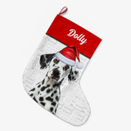 Christmas Dalmatian Dog with Name Woof Background Großer Weihnachtsstrumpf