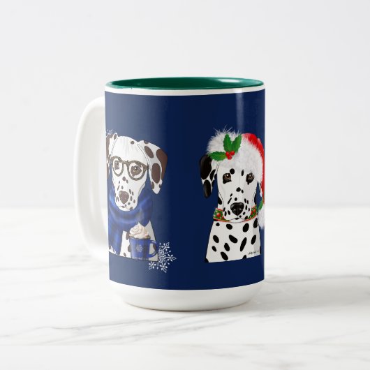 Christmas Dalmatians Zweifarbige Tasse (Vorderseite Links)