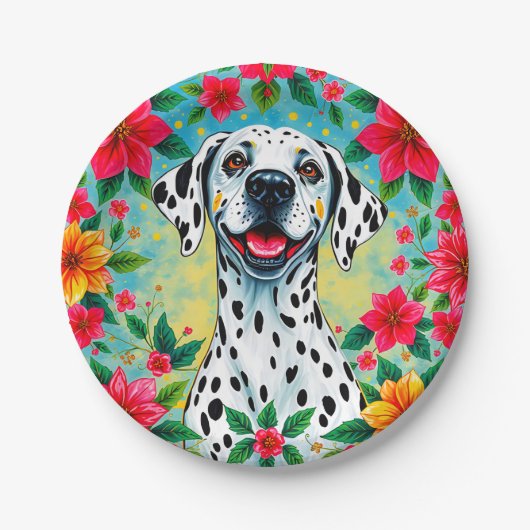 CHRISTMAS DALMATION ~ Hunde-Blume ~ Pappteller (Vorderseite)