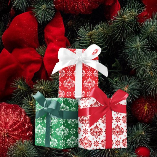 Christmas Damask Pattern on Custom Background Geschenkpapier Set