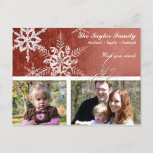 Christmas Damask Snowflake - Rot und Weiß Feiertagspostkarte