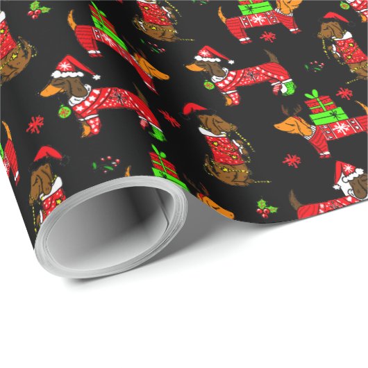Christmas Daschunds Geschenkpapier (Rolleneckpunkt)