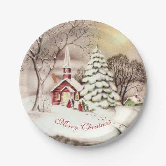 Christmas Day Vintage Victorian Country Church Pappteller (Vorderseite)