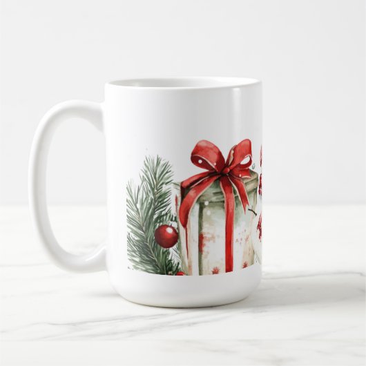 Christmas Decor with Gifts, Branches, and Candy Kaffeetasse (Links)