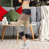 Christmas Deer Graphic Embroidery Wool Stripe Knit Capri Leggings
