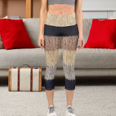 Christmas Deer Graphic Embroidery Wool Stripe Knit Capri Leggings