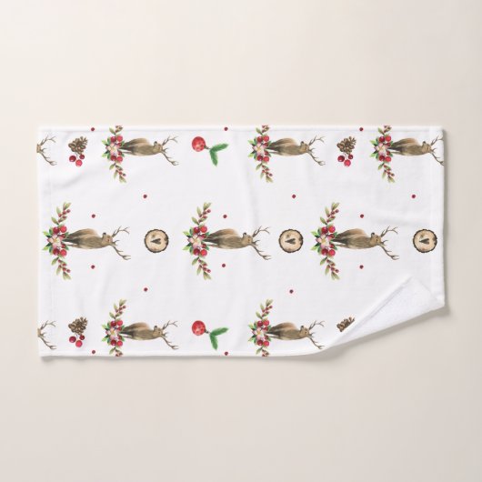 Christmas Deer Idyll Watercolor Badhandtuch Set (Handtuch)