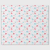 Christmas Deer Nordic Simple Blue Red Individuelle Geschenkpapier (Flach)