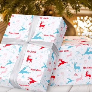 Christmas Deer Nordic Simple Blue Red Individuelle Geschenkpapier