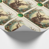 CHRISTMAS DEER,PINE CONE CROWNS,GREEN GEMSTONES GESCHENKPAPIER (Ecke)
