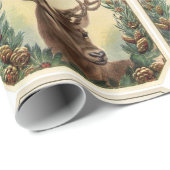 CHRISTMAS DEER,PINE CONE CROWNS,GREEN GEMSTONES GESCHENKPAPIER (Rolleneckpunkt)