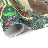 CHRISTMAS DEER,PINE CONE CROWNS,GREEN GEMSTONES GESCHENKPAPIER (Rolleneckpunkt)