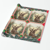CHRISTMAS DEER,PINE CONES CROWN,GREEN GEMRed Geschenkpapier (Ungerollt)
