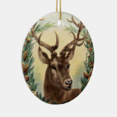 CHRISTMAS DEER, PINE CONES CROWN, RED GREEN GEMS KERAMIK ORNAMENT (Rechts)
