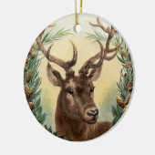 CHRISTMAS DEER, PINE CONES CROWN, RED GREEN GEMS KERAMIK ORNAMENT (Links)