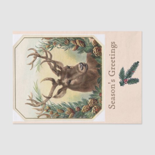 CHRISTMAS DEER,PINE CONES CROWN Saison Grüße Seidenpapier (Vorderseite)