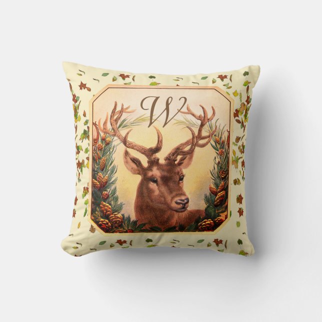 CHRISTMAS DEINE,PINE CONES CROWN MONOGRAM Creme Kissen (Vorderseite)