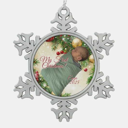 Christmas Design Schneeflocken Zinn-Ornament (Vorderseite)