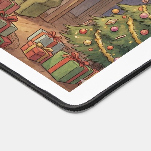 Christmas Desk Mat – Funny Dragon & Presents – Fes Schreibtischunterlage (Ecke)