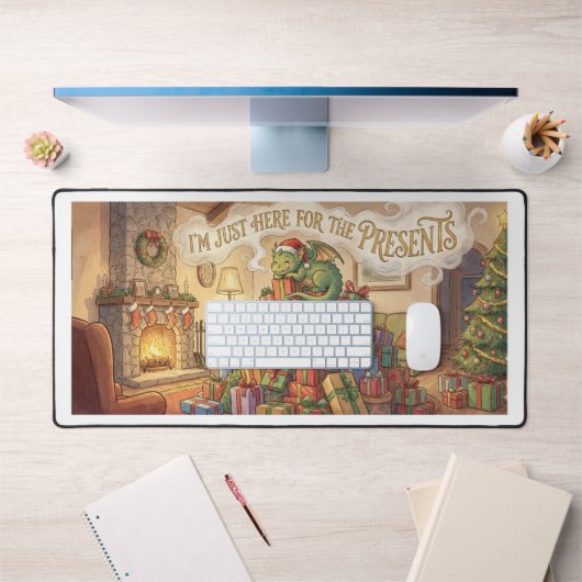 Christmas Desk Mat – Funny Dragon & Presents – Fes Schreibtischunterlage (Büro 1)