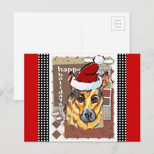 CHRISTMAS DEUTSCHE SCHEPHERD FEIERTAGSPOSTKARTE (Vorne/Hinten)