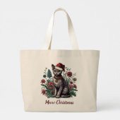Christmas Devon Rex Cat: Weihnachtsmannmütze und B Jumbo Stoffbeutel (Rückseite)