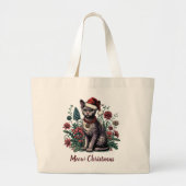 Christmas Devon Rex Cat: Weihnachtsmannmütze und B Jumbo Stoffbeutel (Vorne)