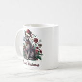 Christmas Devon Rex Cat: Weihnachtsmannmütze und B Kaffeetasse (Vorderseite Links)