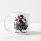 Christmas Devon Rex Cat: Weihnachtsmannmütze und B Kaffeetasse (Links)