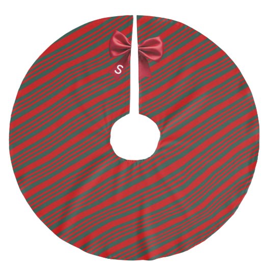 Christmas Diagonal Stripes Red Green Bow Polyester Weihnachtsbaumdecke (Vorderseite)
